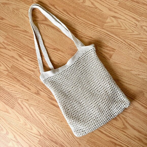 Handmade Crochet Shoulder Bag Neutral Boho Festival Beach Tote Summer Purse - Picture 11 of 11